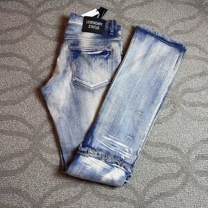 Legendary Status Men's Sz 30 Stacked Fit Distressed Straight Raw Hem Moto Grunge